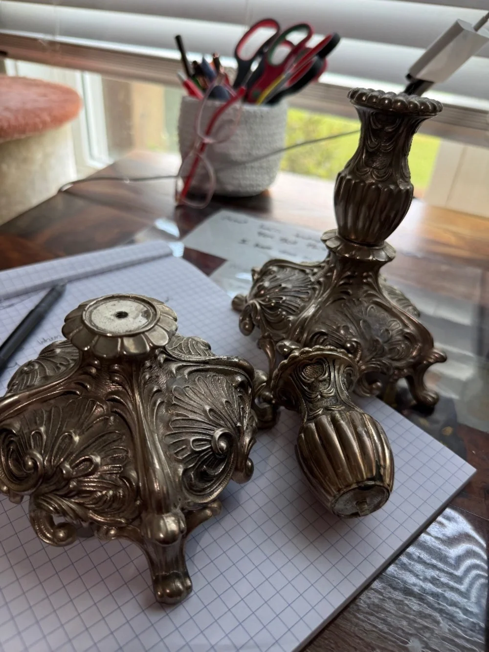 Vintage Japan Silverplate Rococo Candlesticks Pair Ornate Project Restoration